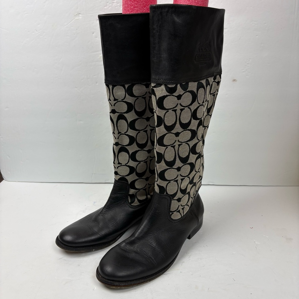Coach Chrissi Signature  Monogram Black Leather Tall Riding Boots Women’s Size 7